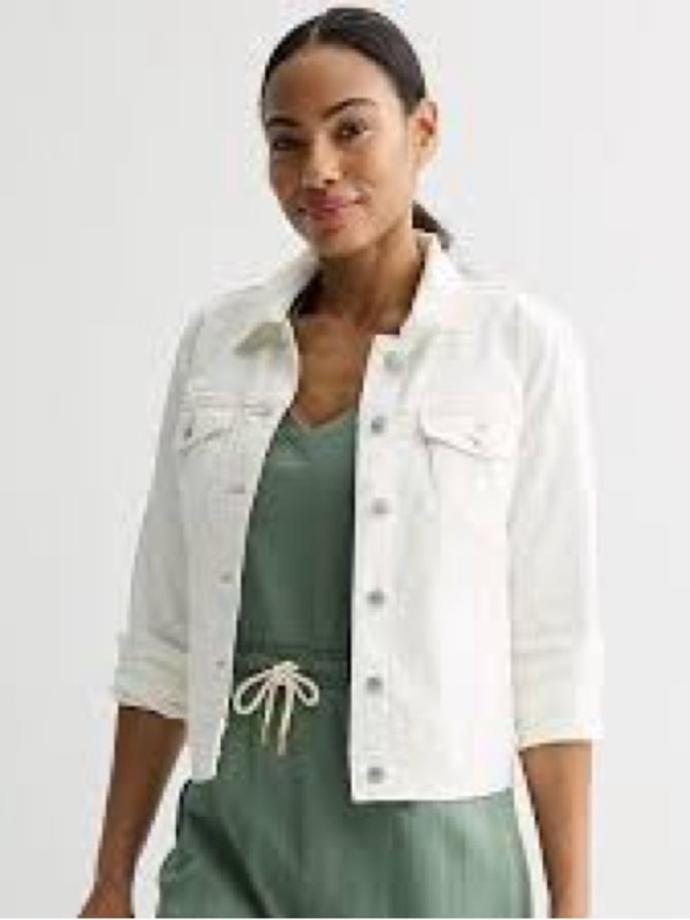 Elle XL White Denim Jacket - Button-Front Jean Jacket